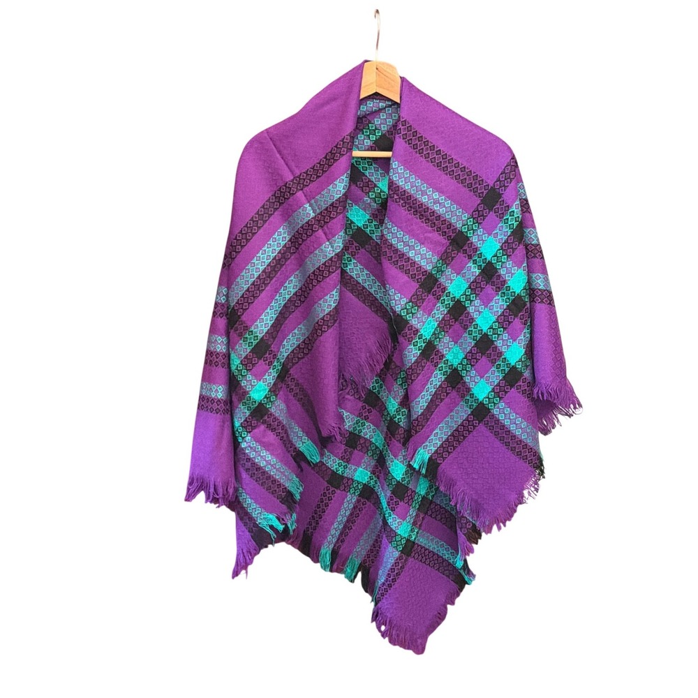 Vintage Artisan Southwestern Woven Shawl Wrap Boho Geometric Jewel Tone Folk